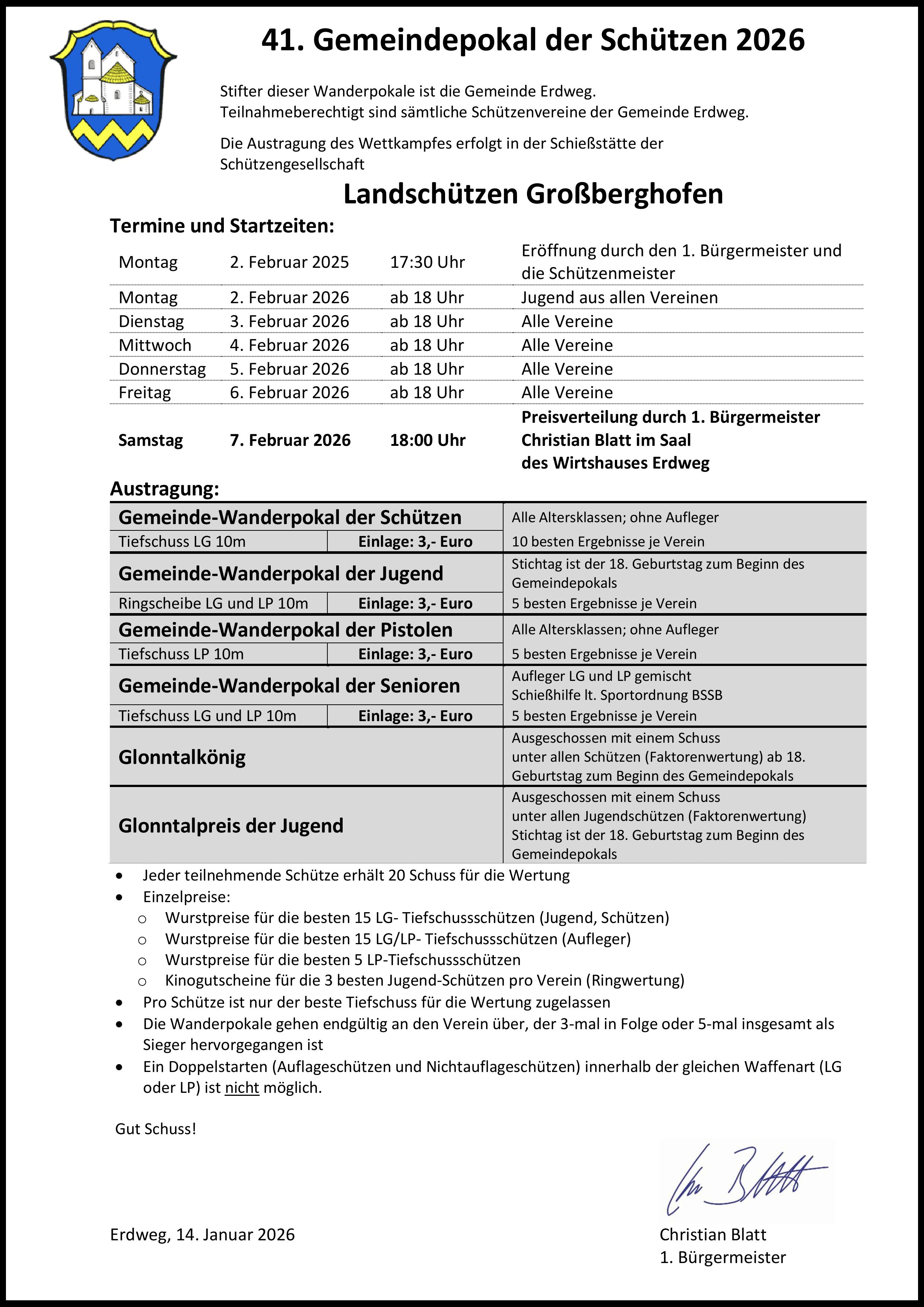 Gemeindepokal Schutzen Ausschreibung 2026
