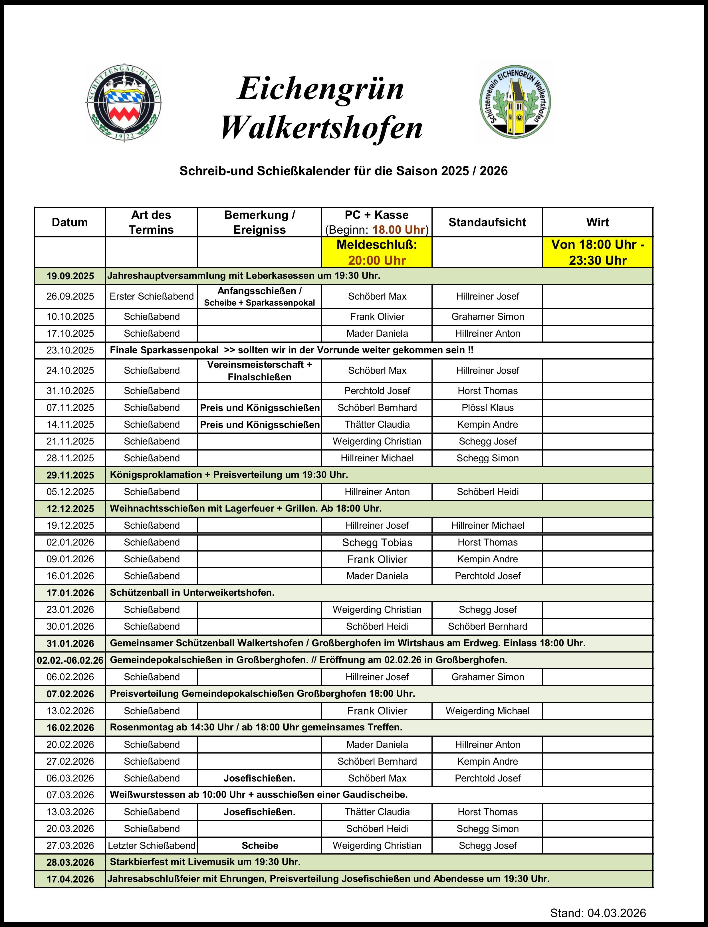 Schreib und Schiesskalender